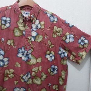 Reyn Spooner Hawaiian Traditionals Blue Floral Henley Polo